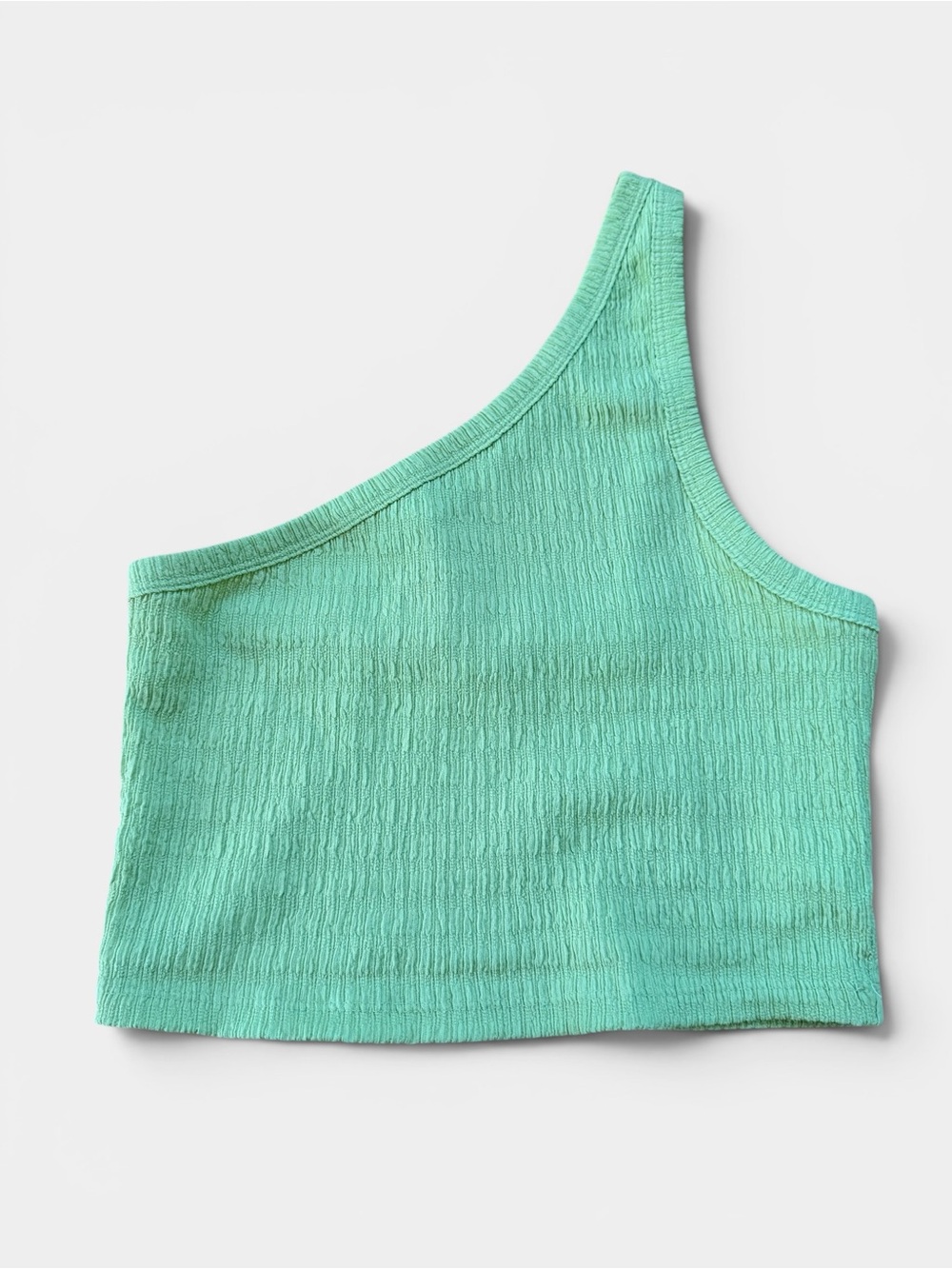 American Eagle One Shoulder Smocked Crop Top Mint Green Women’s Medium Textured